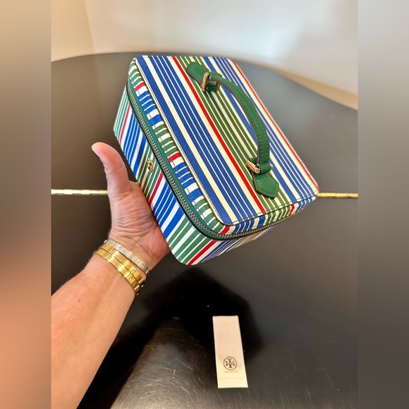 NWT AUTHENTIC RARE preppy Tory Burch Robinson Stripe Large Cosmetic Case/bag - Picture 11 of 17